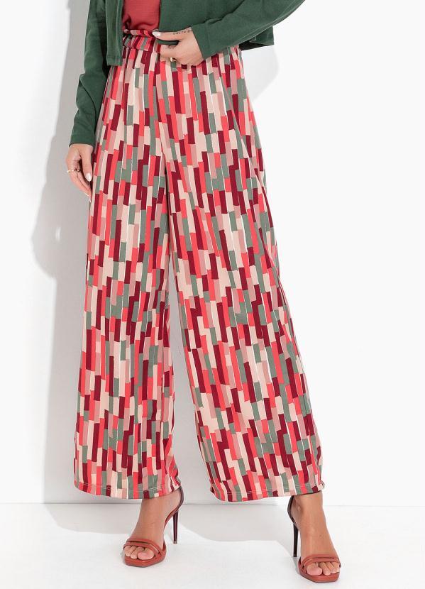 Vista 2 Calça Abstrato Vermelho com Cintura Alta Moda Pop Moda Pop