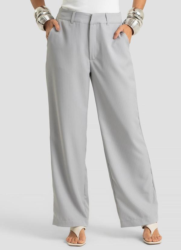 Calça Alfaiataria Risca de Giz Feminina Cinza