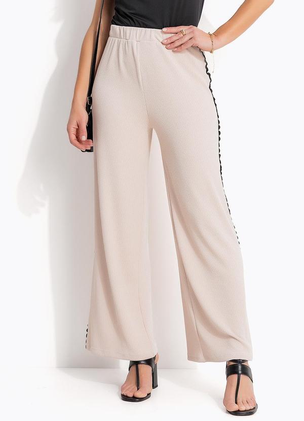 Calça Bege em Malha Anarruga