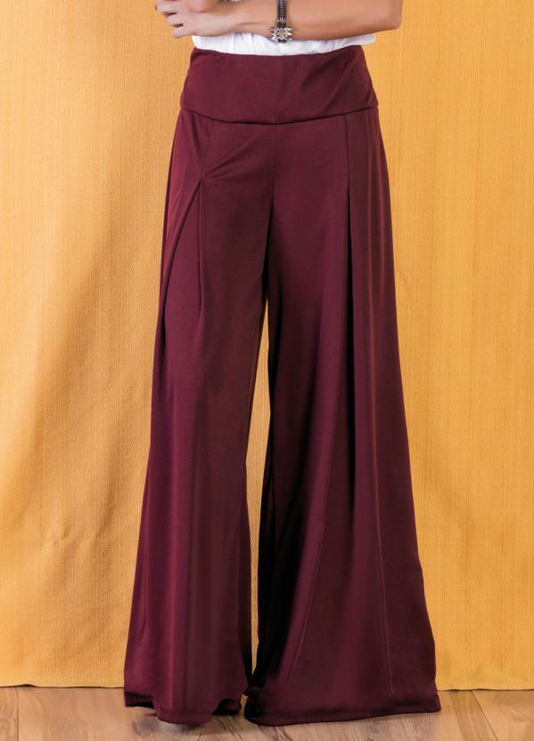 Calça Bordô Pantalona com Cintura Média
