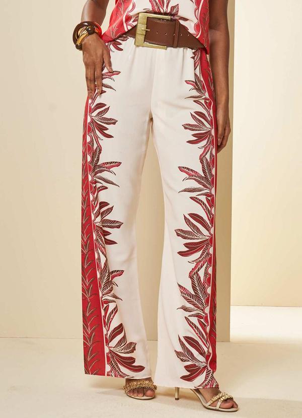 Vista 2 Calça Cintura Alta Tropical Estampada Vermelho Doce Trama Doce Trama