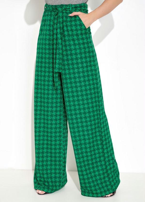 Calça com Faixa para Amarrar Pied Poule Verde
