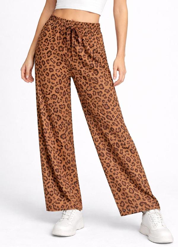 Calça de Onça Feminina com Elástico Marrom