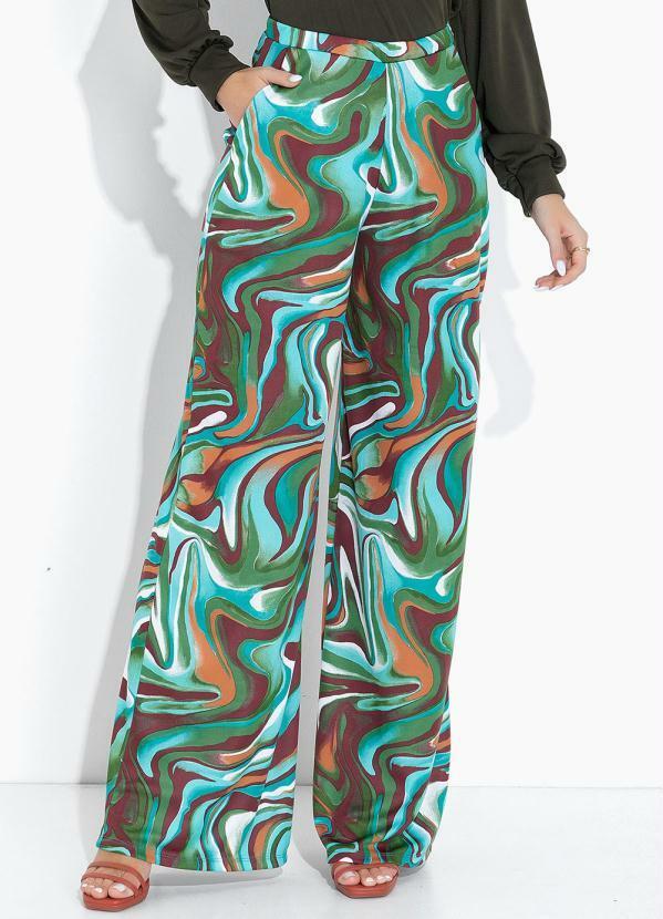 Vista 2 Calça Efeito Líquido Turquesa Pantalona Moda Pop Moda Pop