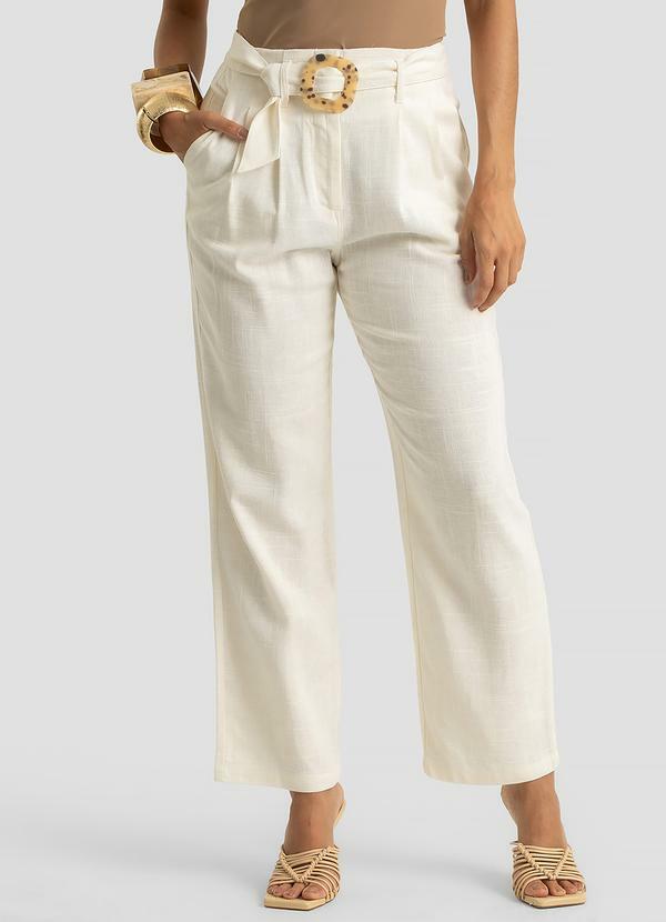 Calça Feminina com Cinto em Viscolinho Bege