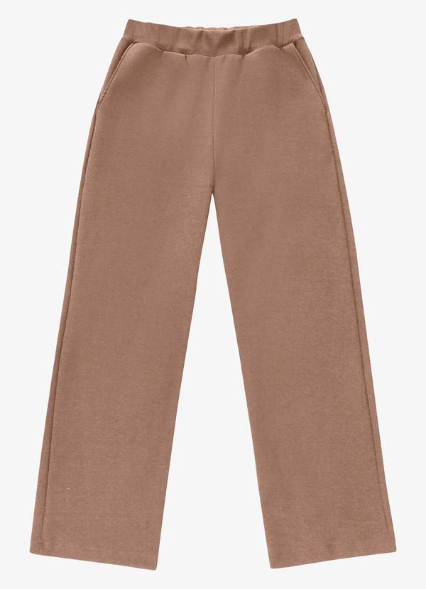 Calça Feminina em Ribana Maxi com Bolsos Bege