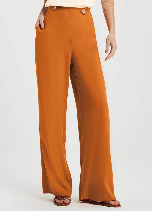 Calça Feminina Pantalona com Botões Laranja