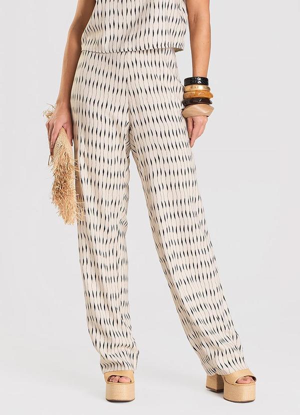 Calça Feminina Pantalona em Linho Bege