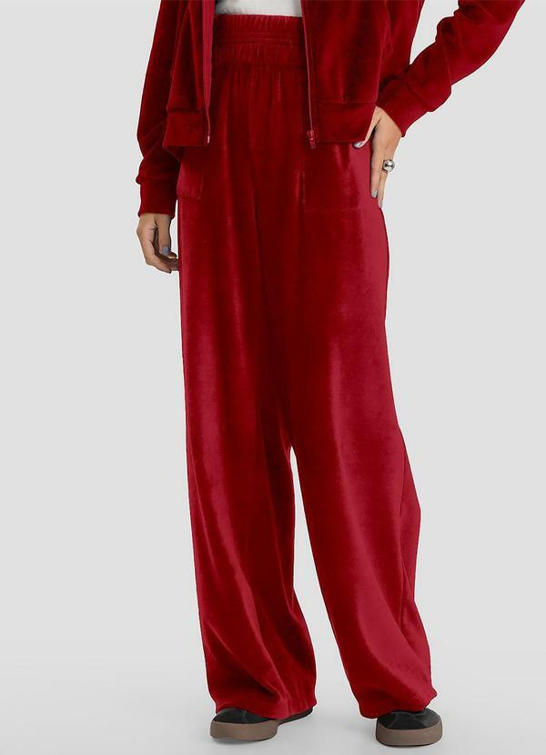 Calça Feminina Pantalona em Plush Vermelho