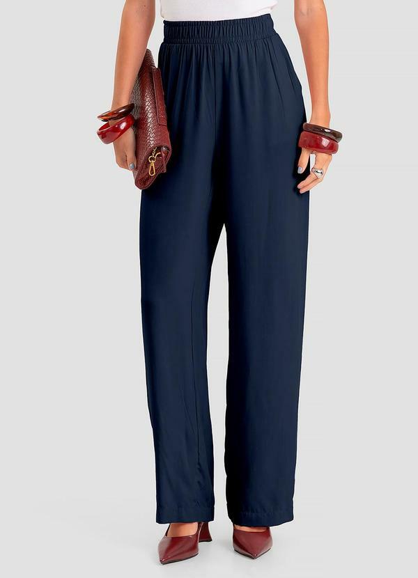 Calça Feminina Pantalona em Tecido Azul