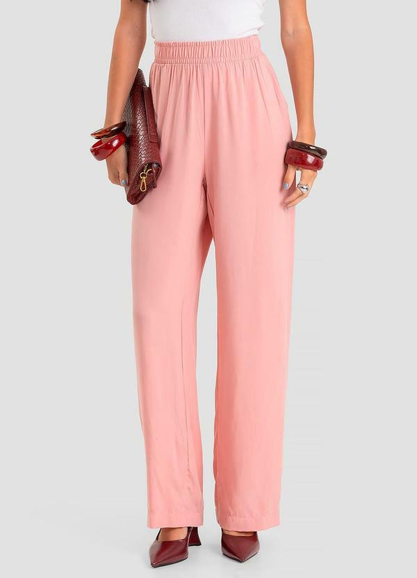 Calça Feminina Pantalona em Tecido Rosa