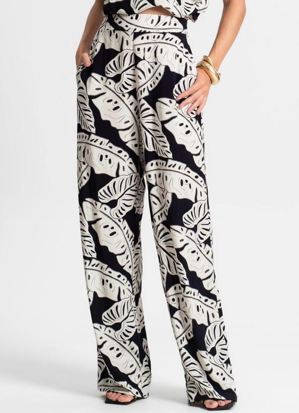 Calça Feminina Pantalona Estampada Preto