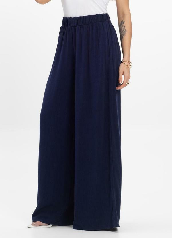 Calça Feminina Pantalona Lisa Azul