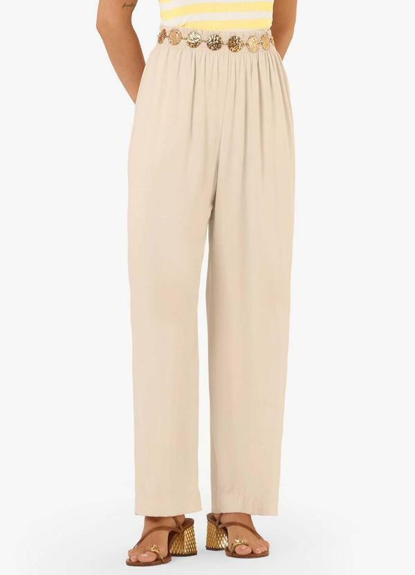 Calça Feminina Pantalona Tecido Viscose Bege