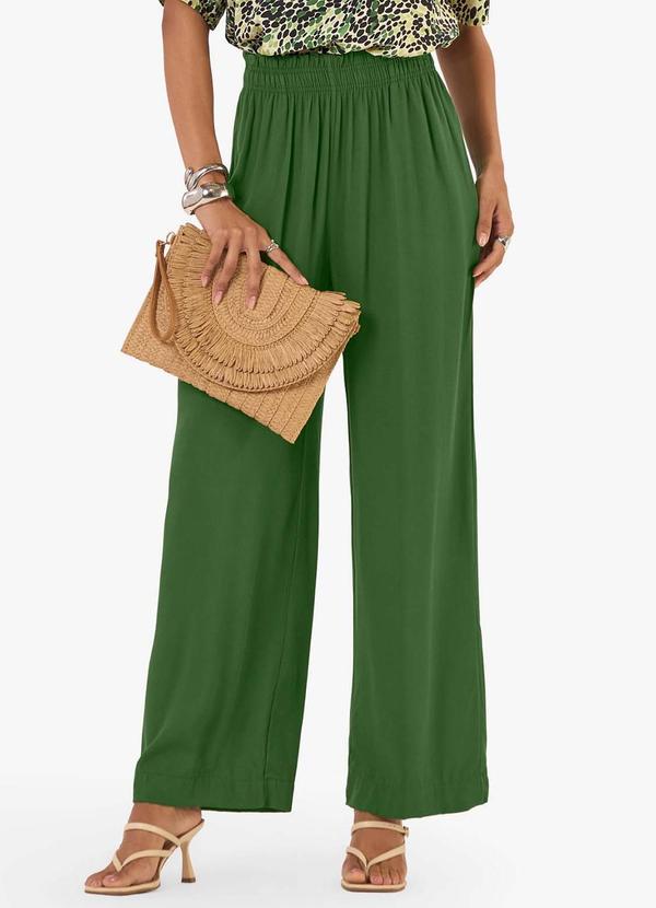 Calça Feminina Pantalona Tecido Viscose Verde
