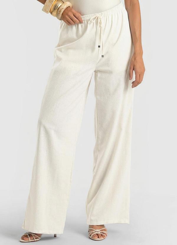 Calça Feminina Shape Pantalona em Linho Bege