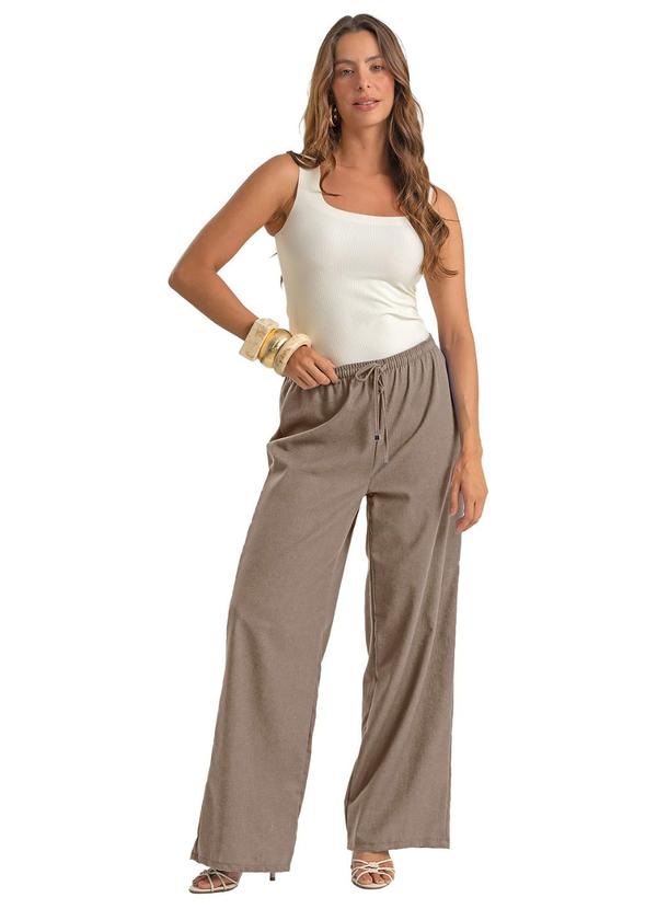 Calça Feminina Shape Pantalona em Linho Marrom