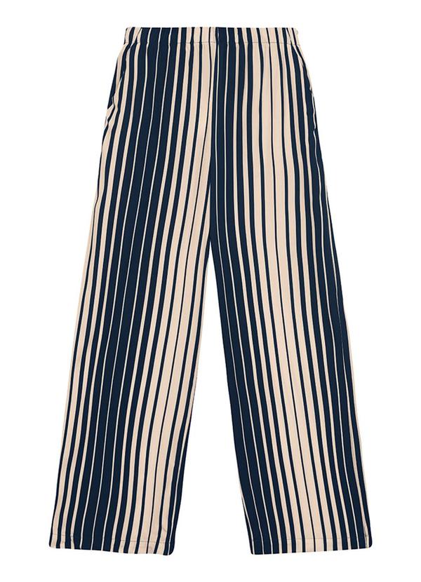 Calça Feminina Wide Leg Listrada em Azul Marinho
