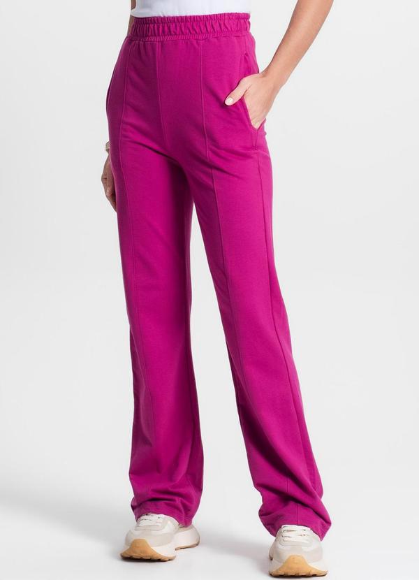 Vista 2 Calça Feminina Wide Leg Moletinho com Bolso Rosa Select Select