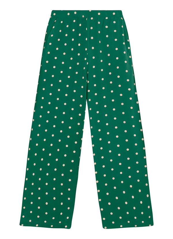 Calça Feminina Wide Leg Poá em Viscose Verde