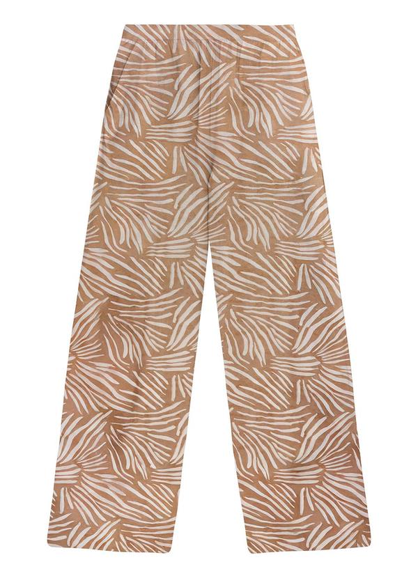 Calça Feminina Wide Leg Tropical em Viscose Bege
