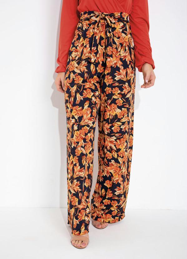 Calça Floral Amarela com Bolsos