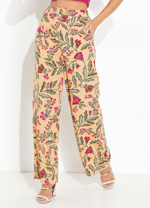 Vista 2 Calça Floral Bege com Bolsos Funcionais Moda Pop Moda Pop