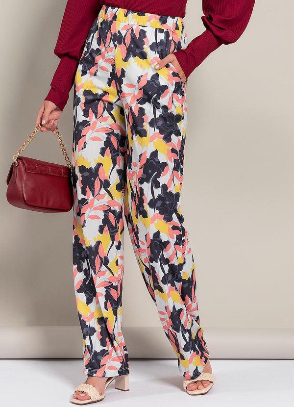 Calça Floral Grande em Jersey Acetinado