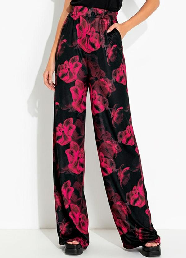 Vista 2 Calça Floral Preto com Bolsos Funcionais Moda Pop Moda Pop