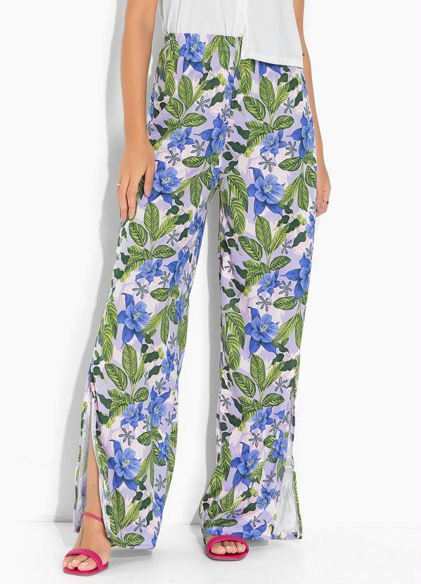 Vista 2 Calça Floral Roxa com Fendas Moda Pop Moda Pop