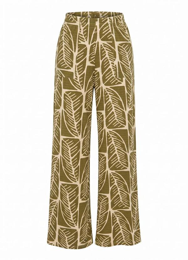 Calça Folhagem Abstrata em Malha de Viscose Text