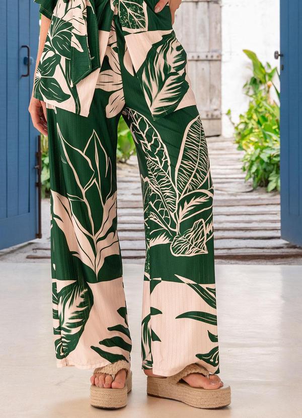 Calça Folhagem Verde em Malha Texturizada