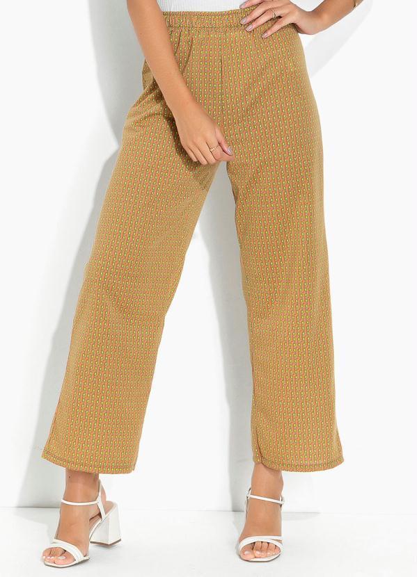 Vista 2 Calça Geométrica Marrom com Elástico na Cintura Moda Pop Moda Pop
