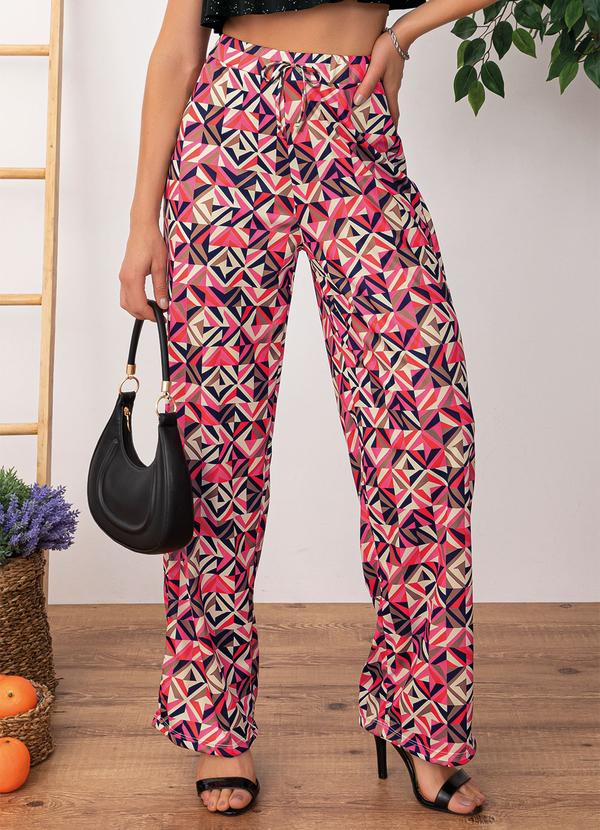 Calça Geométrico Colorido em Jersey Acetinado