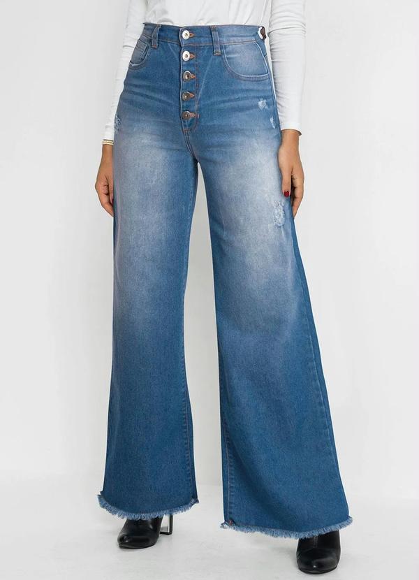 Calça Jeans Wide Leg Cintura Alta Azul