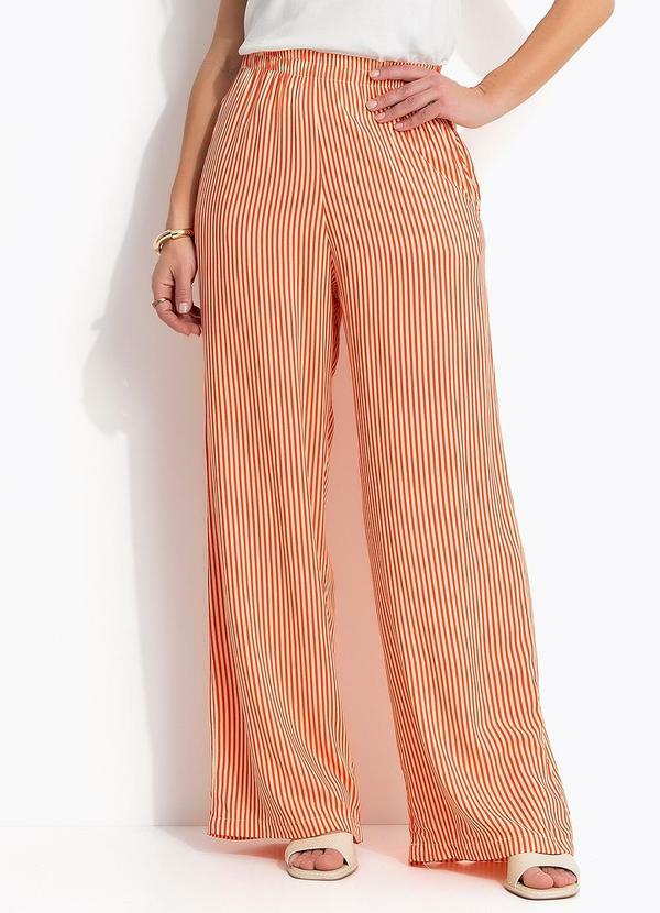 Calça Listrado Vermelho em Viscose Plana