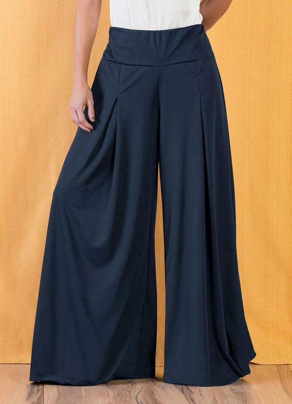 Calça Marinho Pantalona com Cintura Média