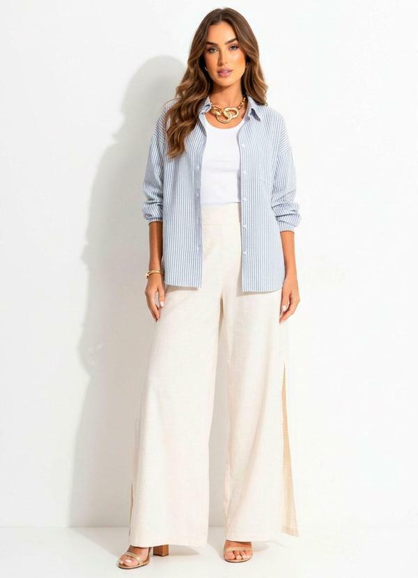 Vista 2 Calça Off White Pantalona com Fendas Quintess Quintess