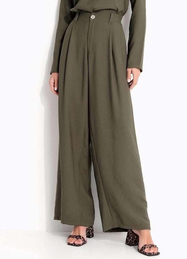 Calça Pantalona Cinza em Tecido de Alfaiataria