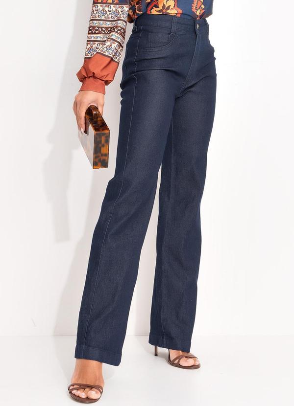 Calça Pantalona com Bolsos Jeans Escuro