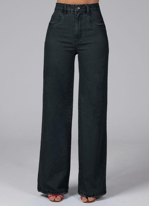 Calça Pantalona com Bolsos Jeans Preto