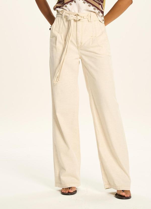Calça Pantalona com Faixa para Amarração Branco