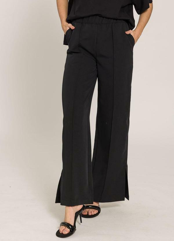 Calça Pantalona com Fendas Preto