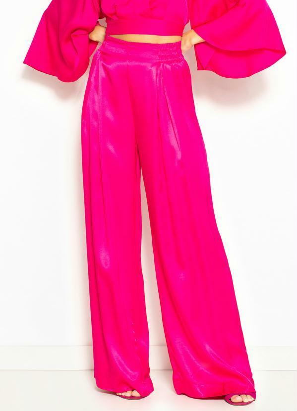 Vista 2 Calça Pantalona de Cetim Rosa Colcci Colcci