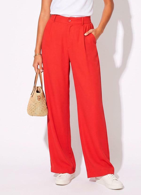 Calça Pantalona de Crepe Vermelho