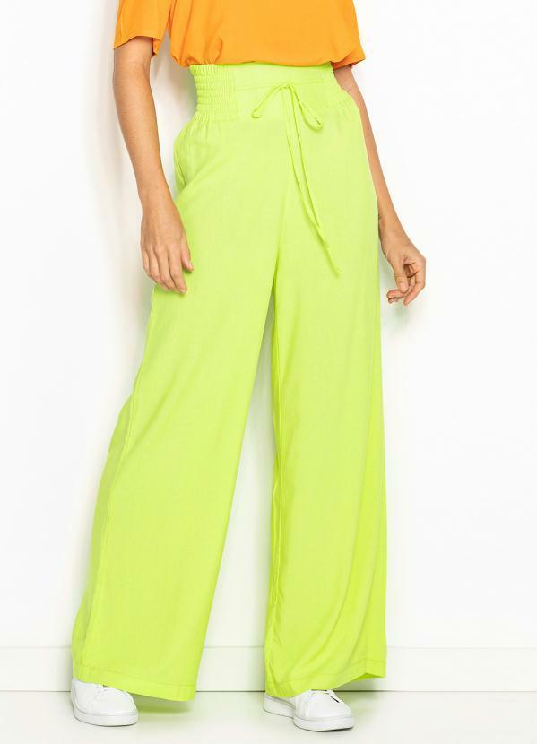 Calça Pantalona de Viscose Amarela Neon