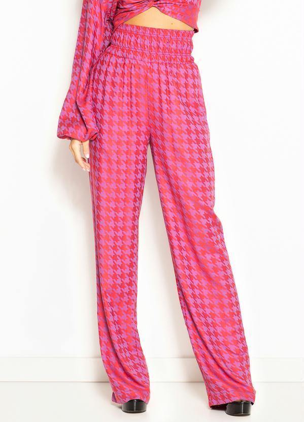Vista 2 Calça Pantalona de Viscose Jacquard Rosa Colcci Colcci