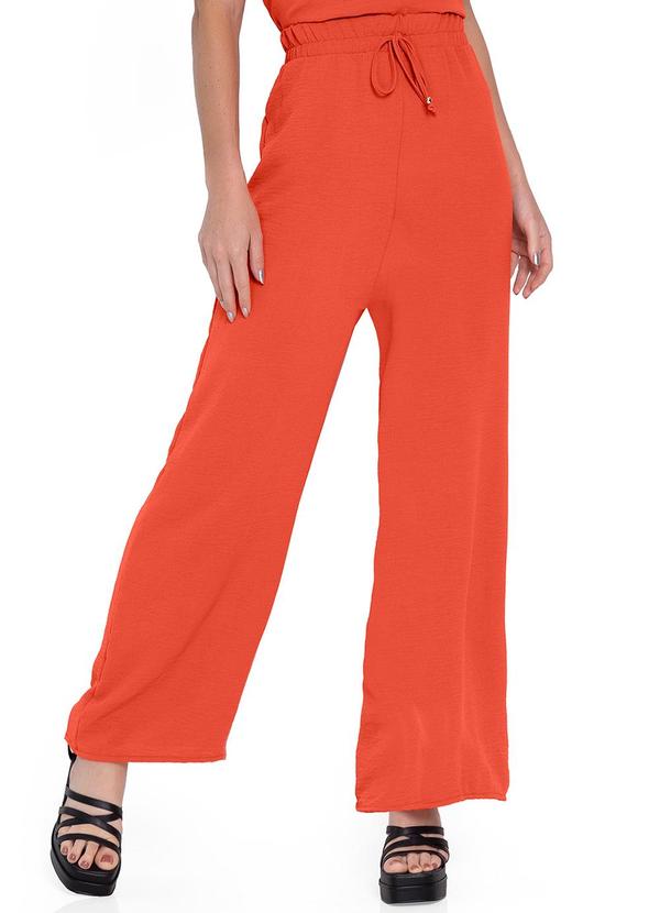 Calça Pantalona em Air Flow com Cordão Laranja