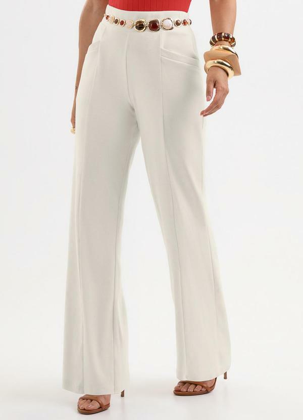 Calça Pantalona em Algodão Off-White