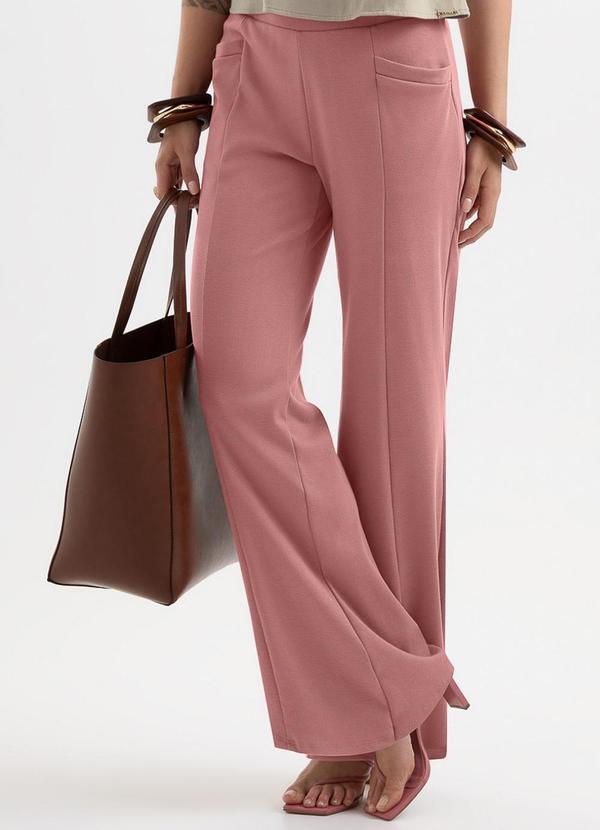 Calça Pantalona em Algodão Rosa